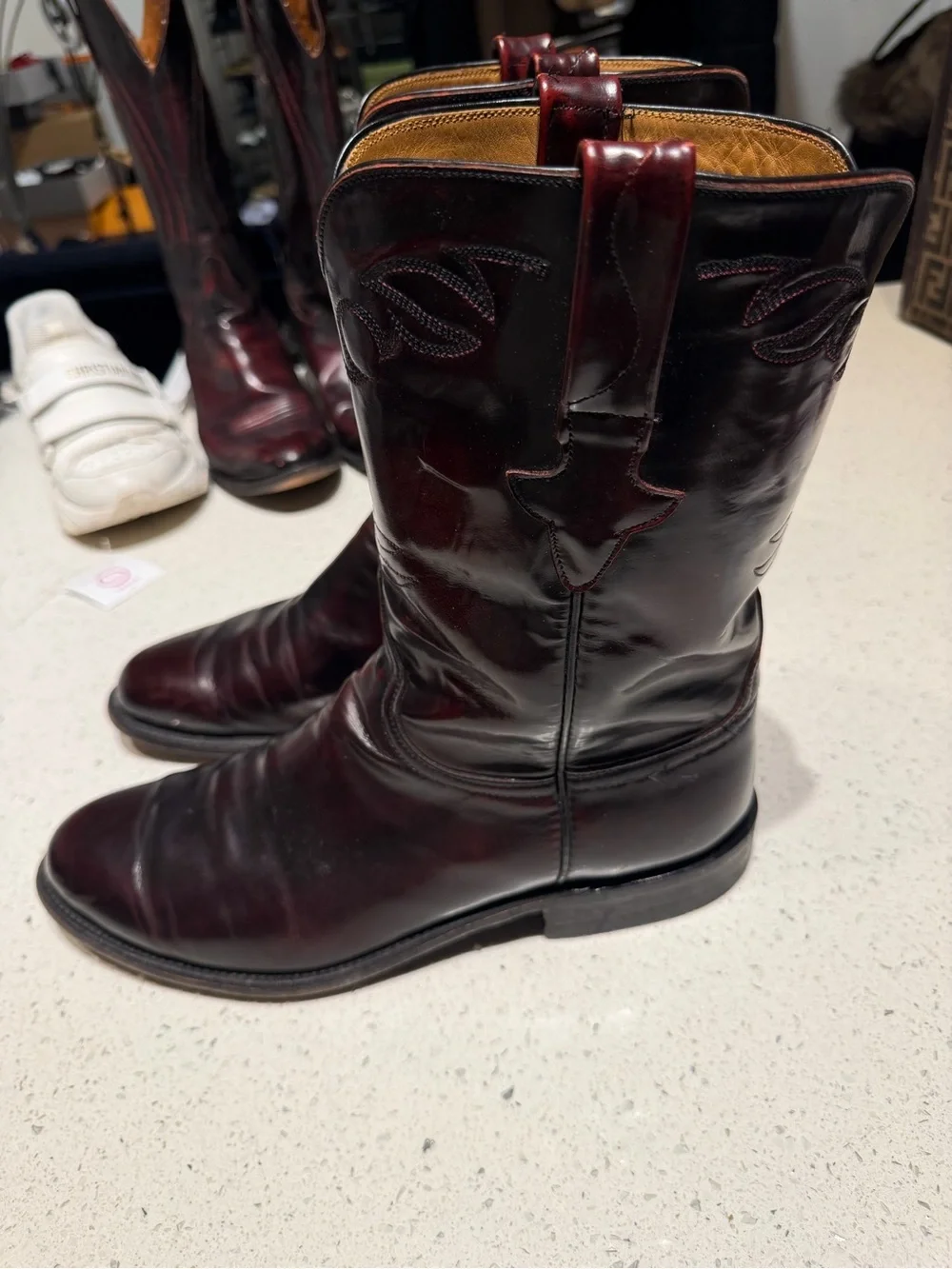Lucchese black cherry Dark Burgundy Leather Cowboy Boots - Picture 3 of 9